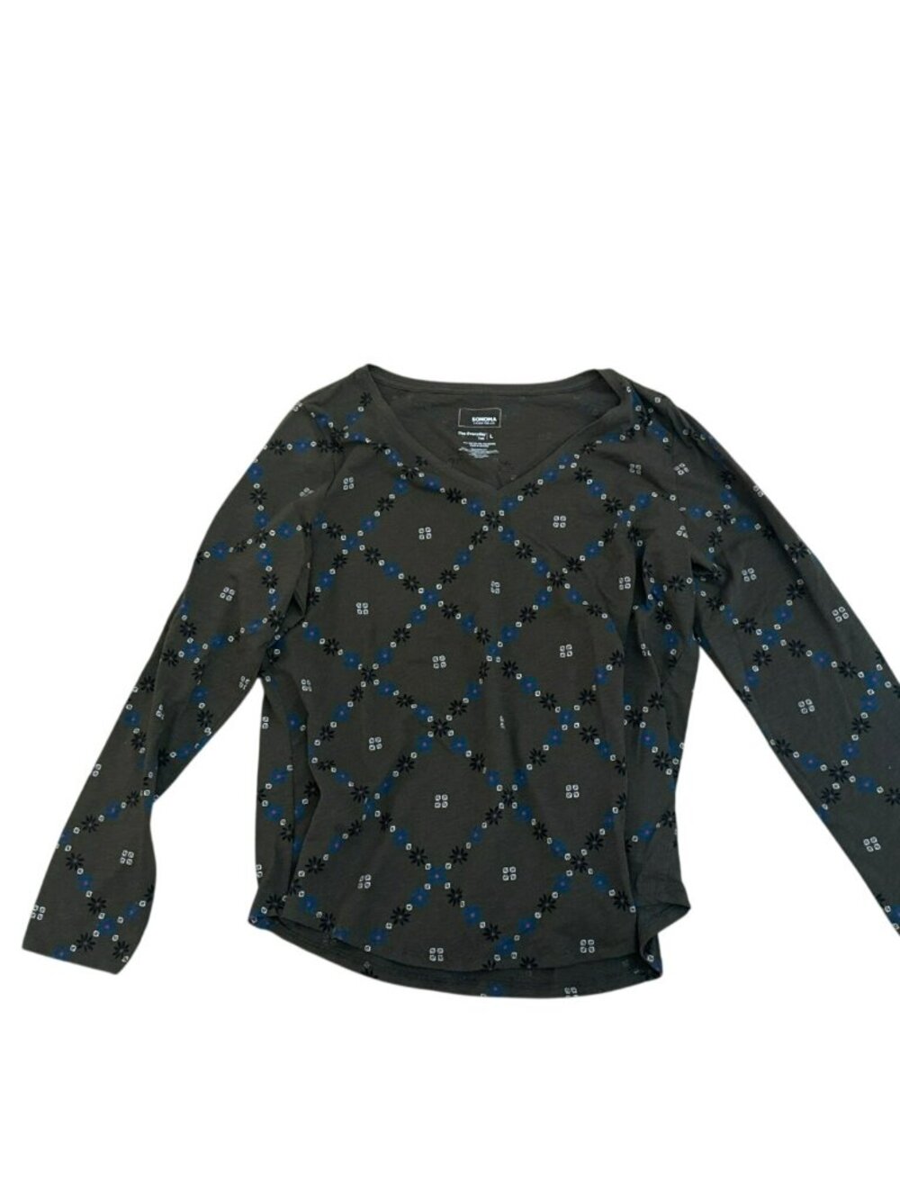 Sonoma Goods For Life Everyday Tee T-Shirt Top Size L Green Floral Long-Sleeve